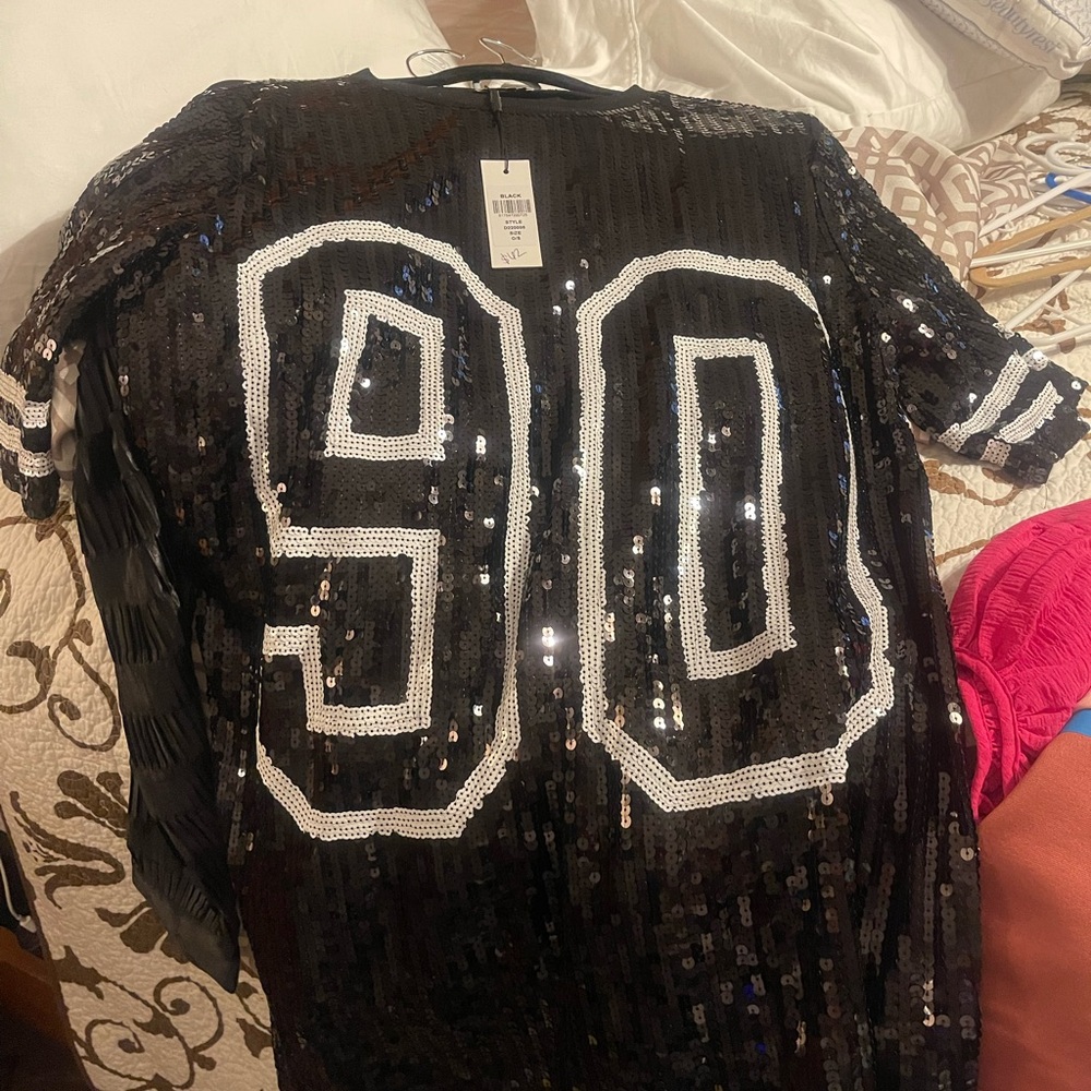 Sequin Black Dress with White Accents